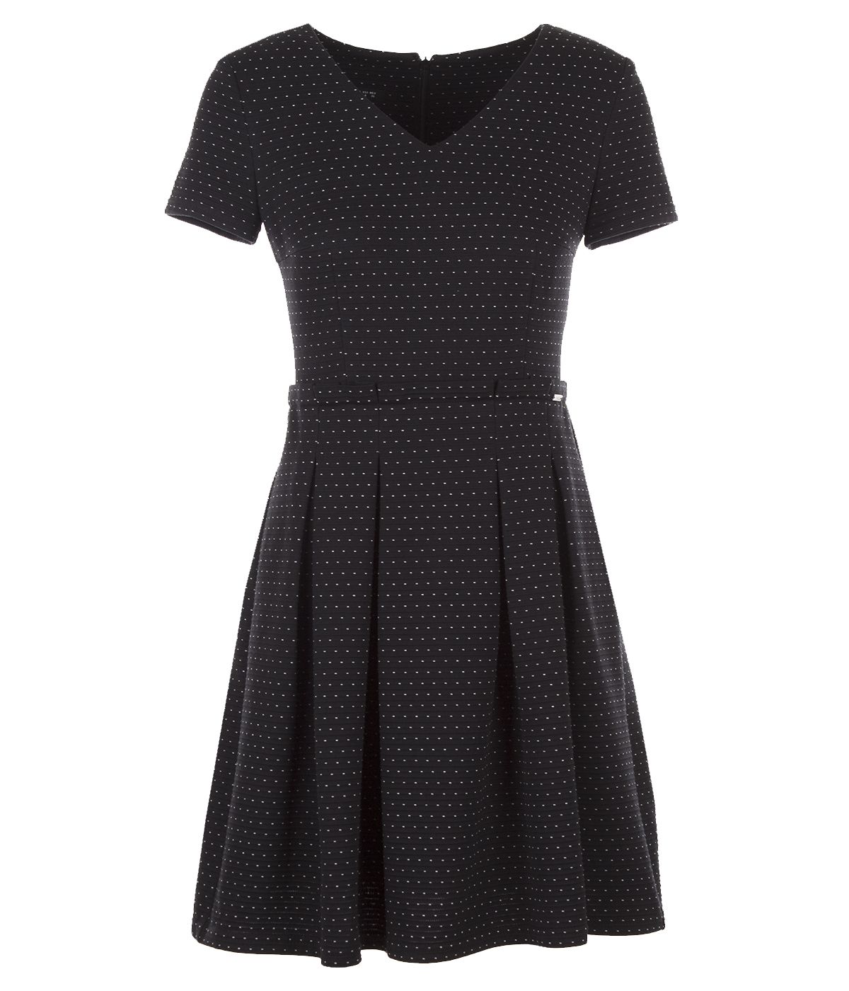 Cotton knee-lenght polka-dots skater dress with cut waistline 0